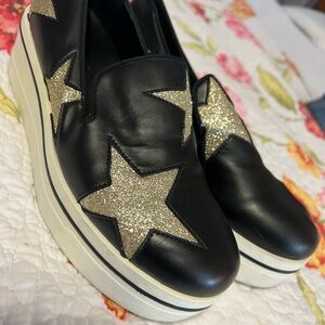 Stella McCartney Black Leather Gold Star Women's Shoes Loafers